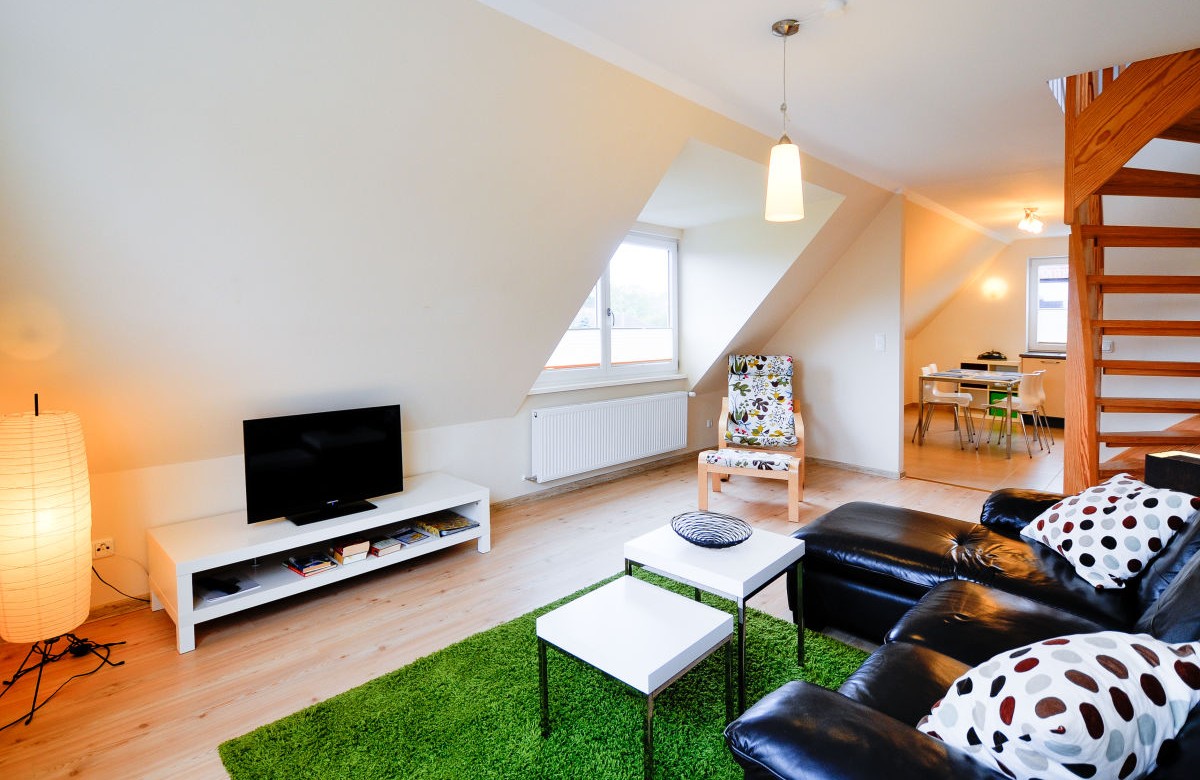 Wohnzimmer mit TV in der Ferienwohnung für 5 Personen in Burg auf Fehmarn